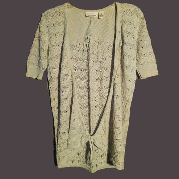 DKNY Front Tie Crocheted Beige Cardigan Sweater - Size M - Picture 7 of 12